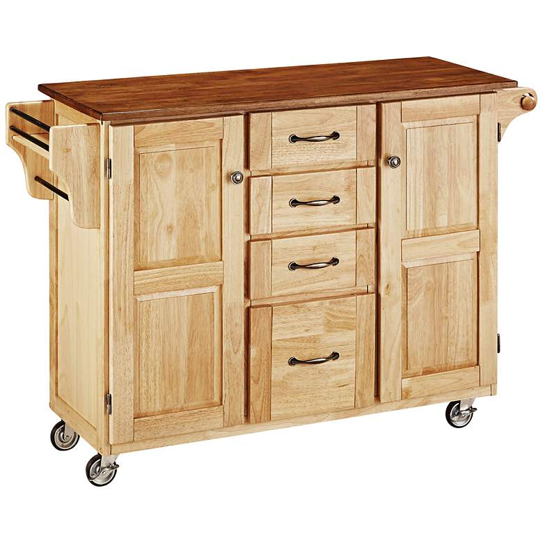 Image 1 Coolidge 2-Door Oak Top Natural Wood Kitchen Cart