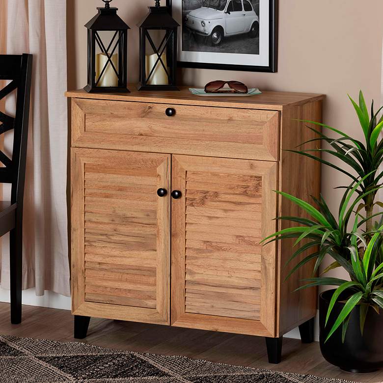 Image 1 Coolidge 30 1/2 inchW Oak Brown 1-Drawer Shoe Storage Cabinet