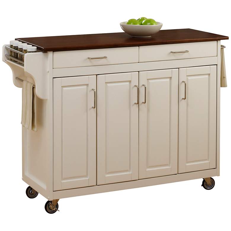 Image 1 Coolidge 4-Door Cherry Top White Wood Kitchen Cart
