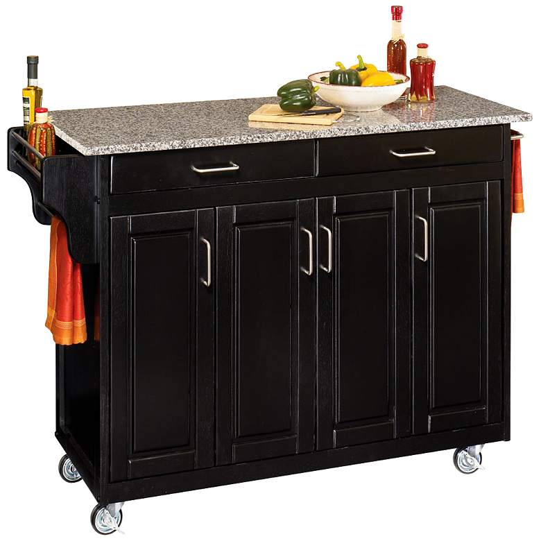 Image 1 Coolidge 4-Door Granite Top Black Wood Kitchen Cart