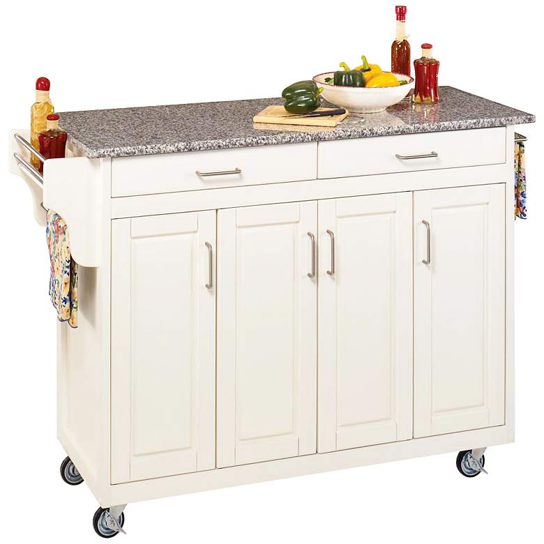 Image 1 Coolidge 4-Door Granite Top White Wood Kitchen Cart