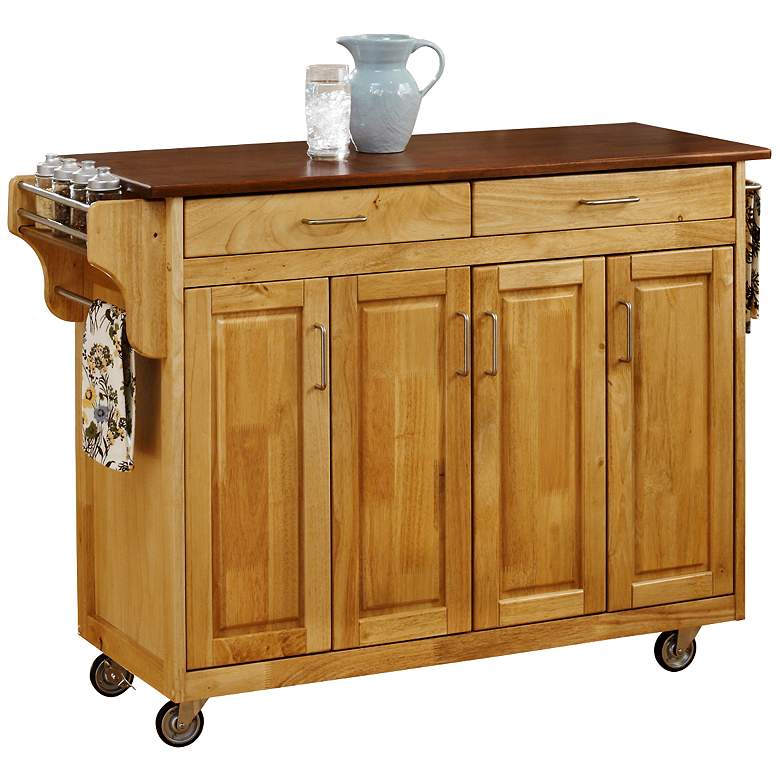 Image 1 Coolidge 4-Door Oak Top Natural Wood Kitchen Cart