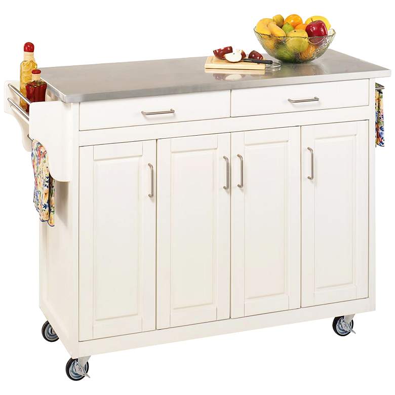 Image 1 Coolidge 4-Door Stainless Top White Wood Kitchen Cart