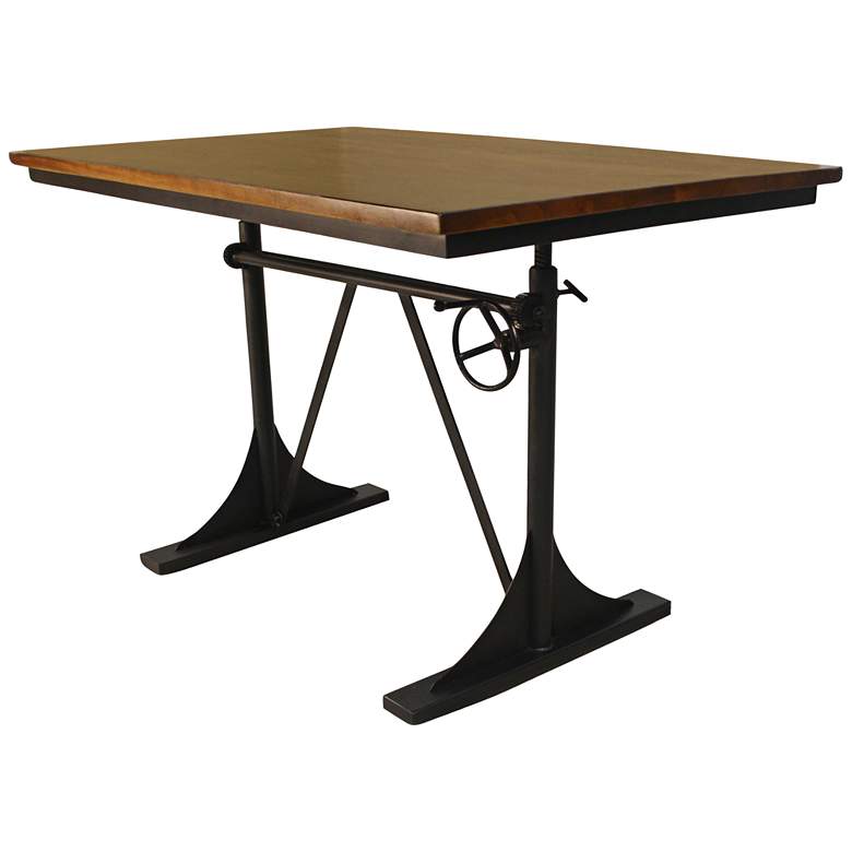 Image 2 Cooper 48 inch Wide Elm Wood and Black Height Adjustable Height Table Desk