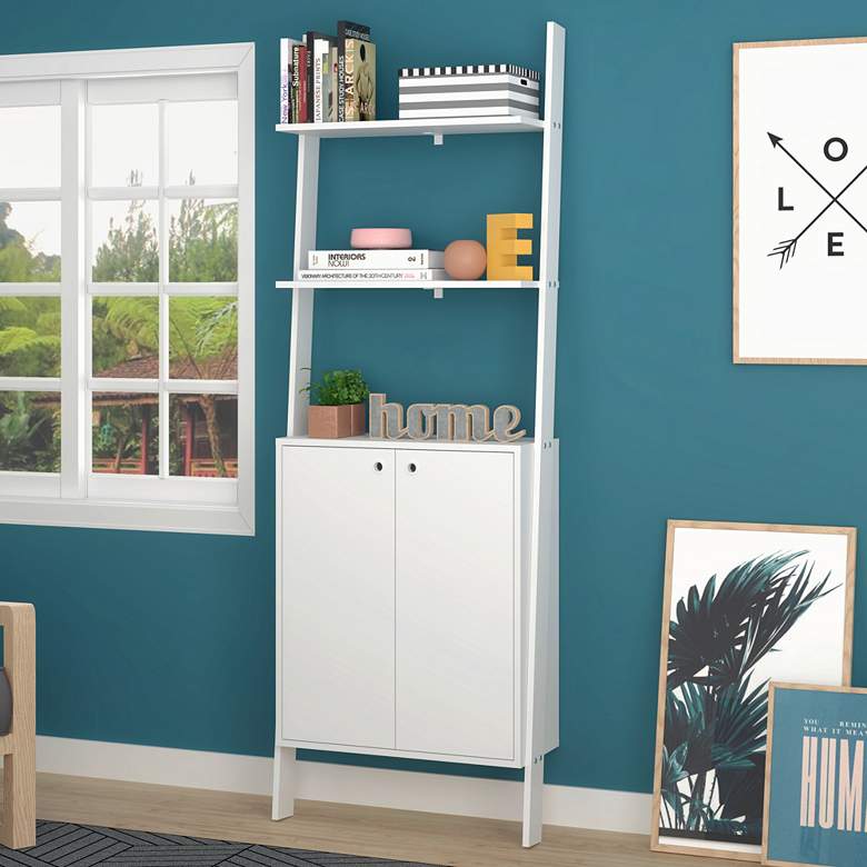Image 1 Cooper 72 1/4 inch High 2-Shelf White Ladder Display Cabinet