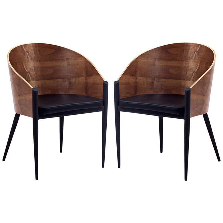 Image 1 Cooper Black Vinyl and Walnut Wood Dining Chair Set of 2
