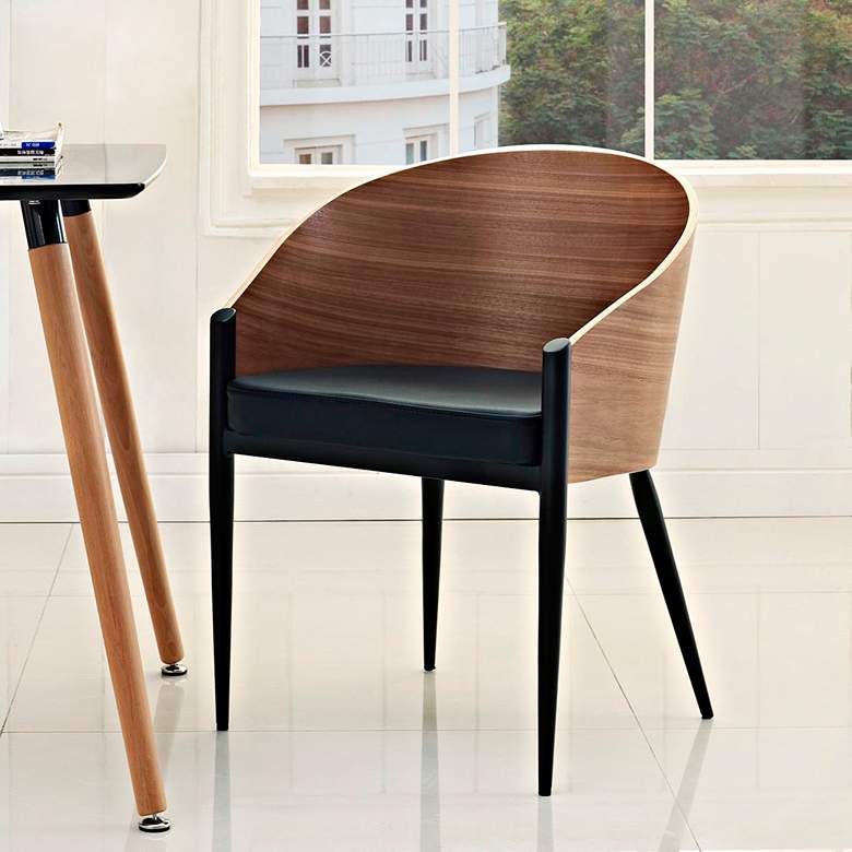 Cooper Black Vinyl and Walnut Wood Modern Dining Chair