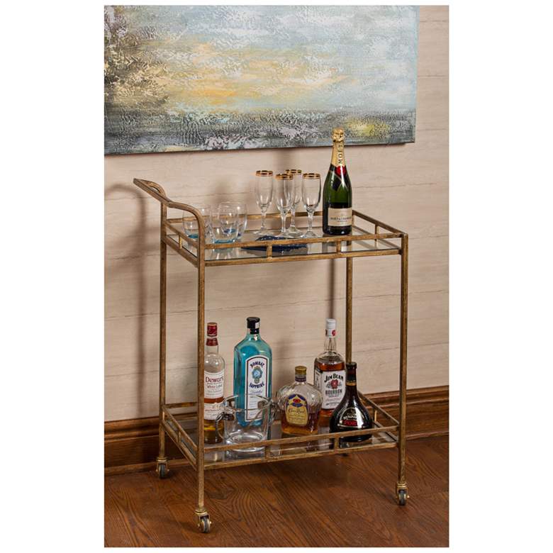 Image 1 Cooper Classics 28 inch Wide Esther Gold Rolling Bar Cart