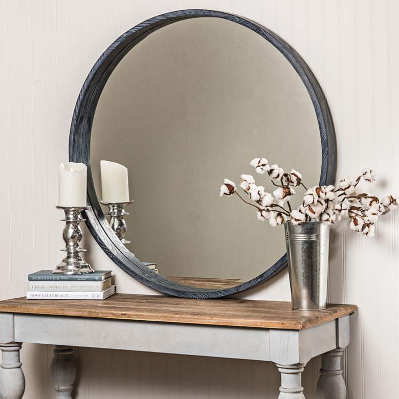 Image 2 Cooper Classics 34" Parson Gray Contemporary Round Wall Mirror more views
