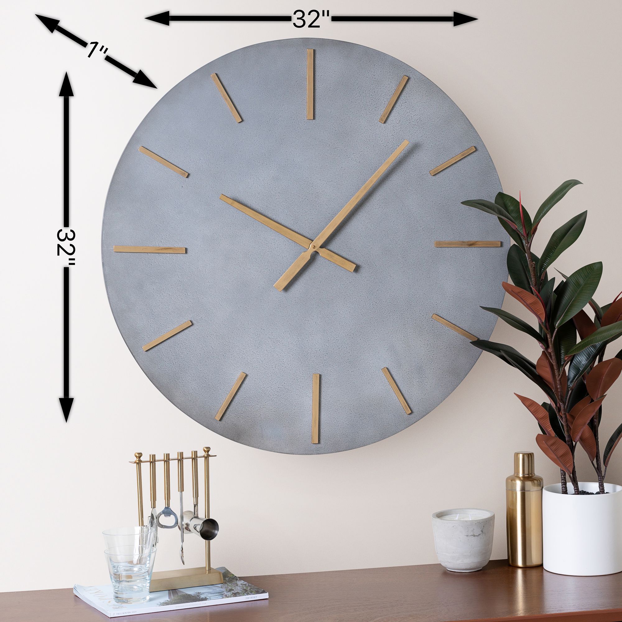 Cooper Classics Adalynn Matte Gray 32 1/2" Round Wall Clock