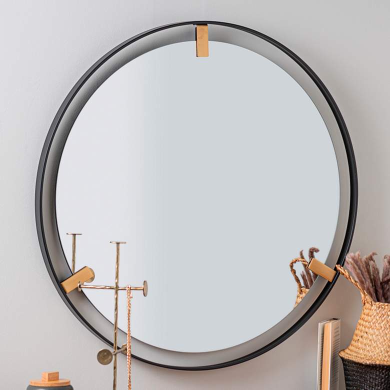 Image 1 Cooper Classics Chandler Shiny Black 34" Round Wall Mirror