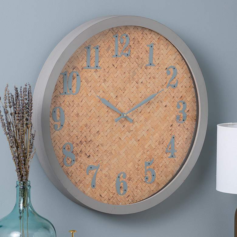 Image 1 Cooper Classics Desra Natural Gray 23 1/2" Round Wall Clock