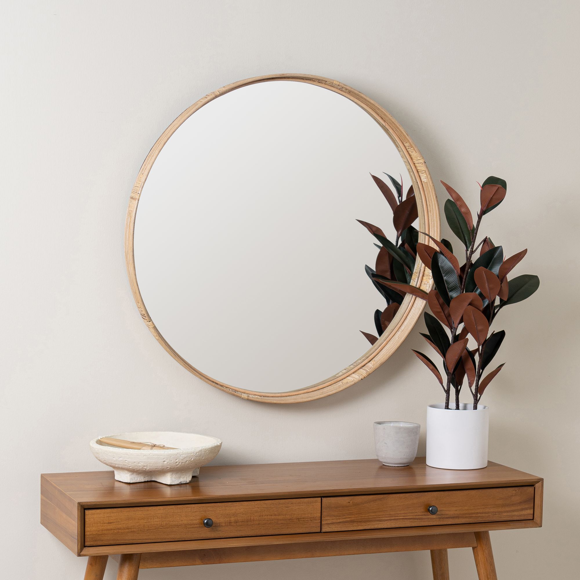 Natural wood store wall mirror