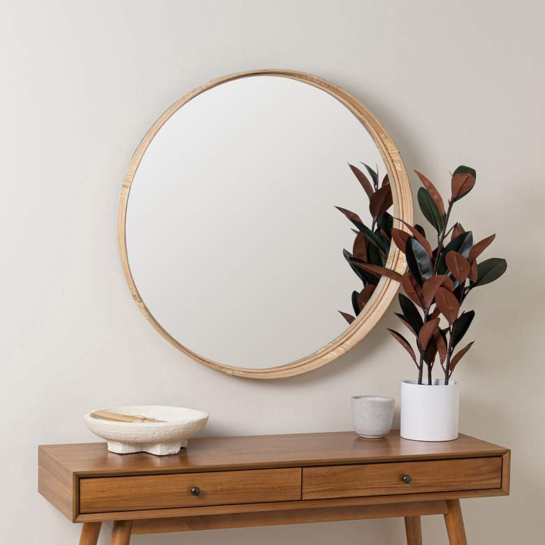 Cooper Classics Evan Natural Wood 34 3/4&quot; Round Wall Mirror