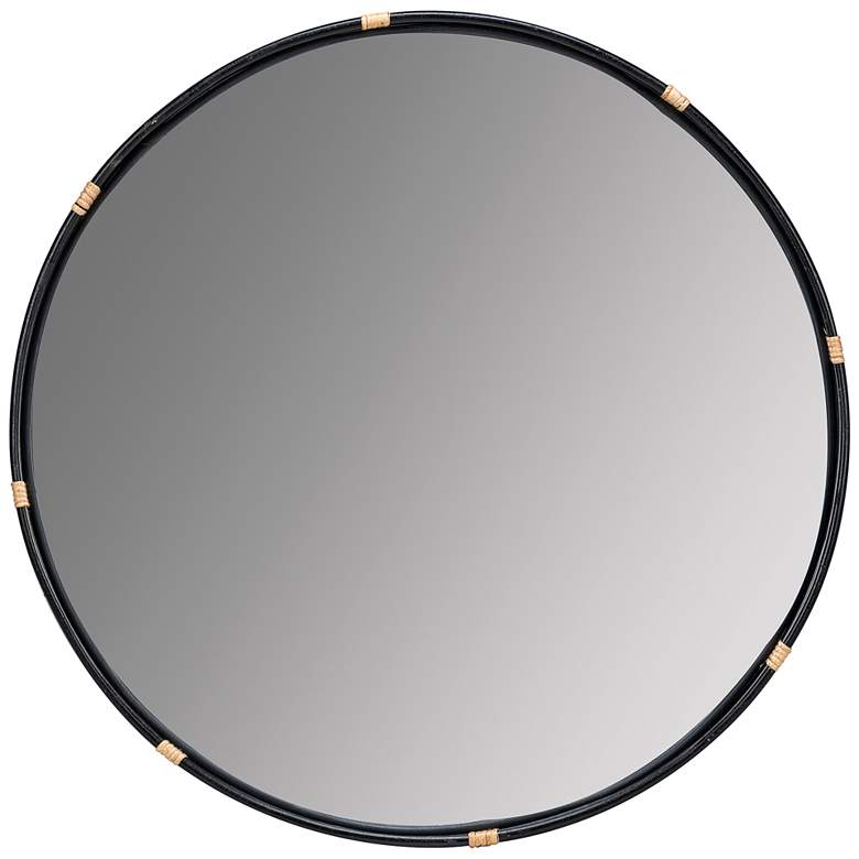 Image 2 Cooper Classics Evan Shiny Black Wood 34" Round Wall Mirror