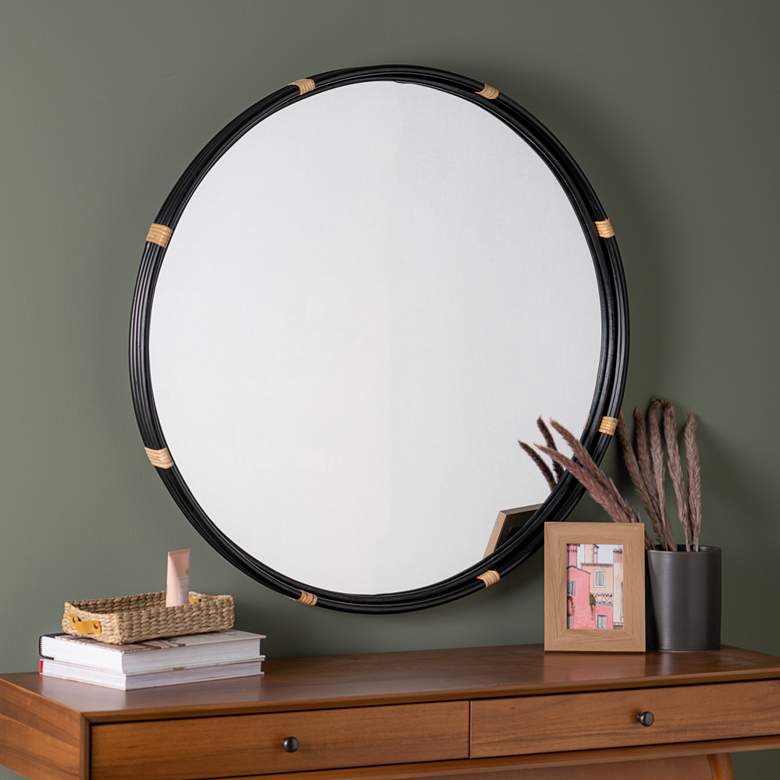 Image 1 Cooper Classics Evan Shiny Black Wood 34" Round Wall Mirror