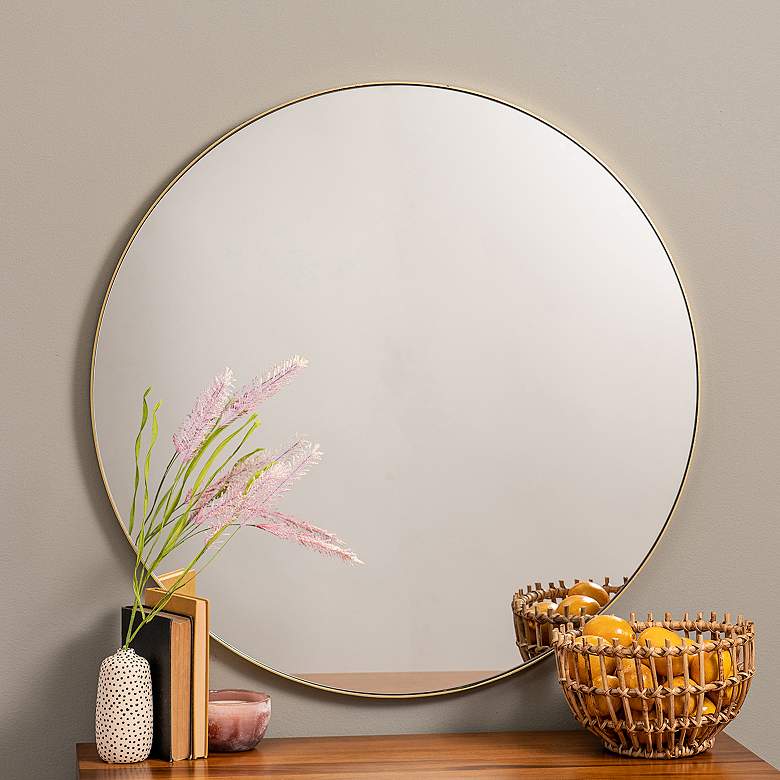 Image 1 Cooper Classics Franco Glossy Gold 33 3/4" Round Wall Mirror