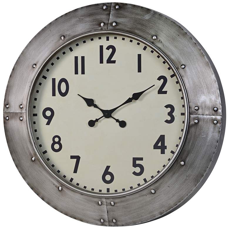Image 1 Cooper Classics Garrison Gray 28 inch Round Wall Clock