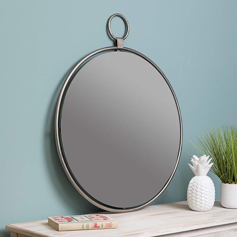 Image 1 Cooper Classics Griffin Shiny Gray 25 1/2" Round Wall Mirror