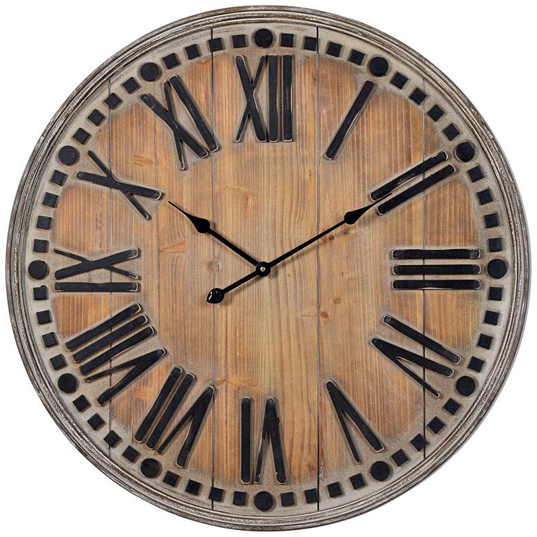 Image 1 Cooper Classics Linden Natural Wooden 31 1/2 inch Round Clock