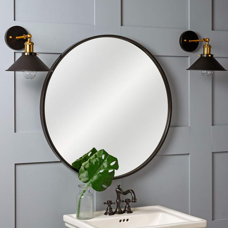 Image 1 Cooper Classics Luna Black Matte 30 inch Round Wall Mirror