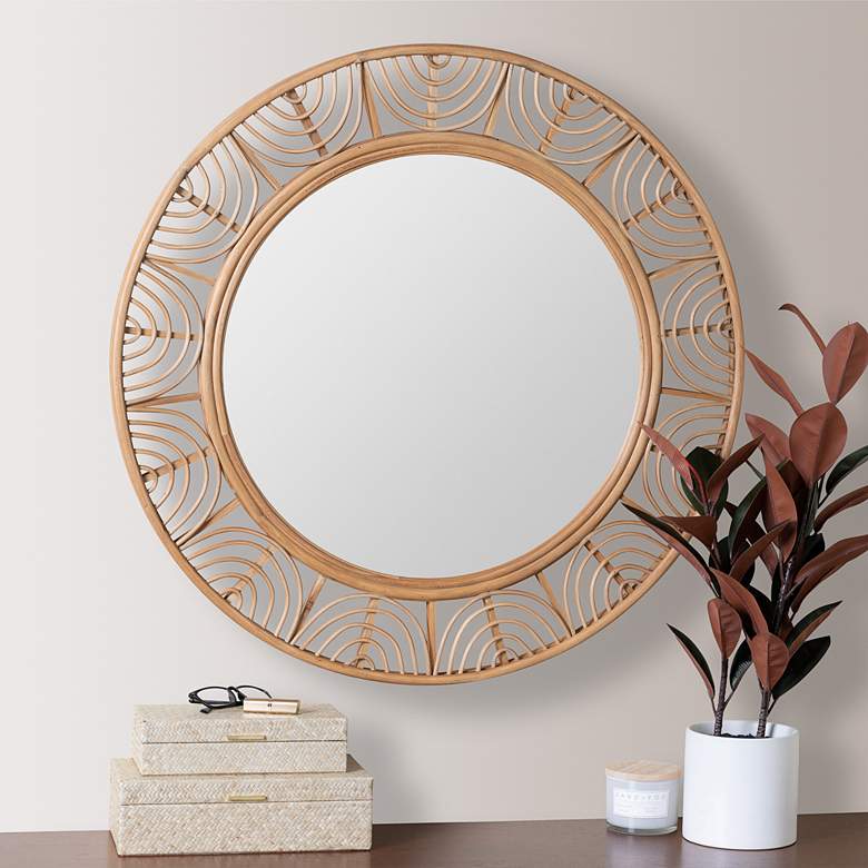 Image 1 Cooper Classics Omari Natural Wood 36 inch Round Wall Mirror