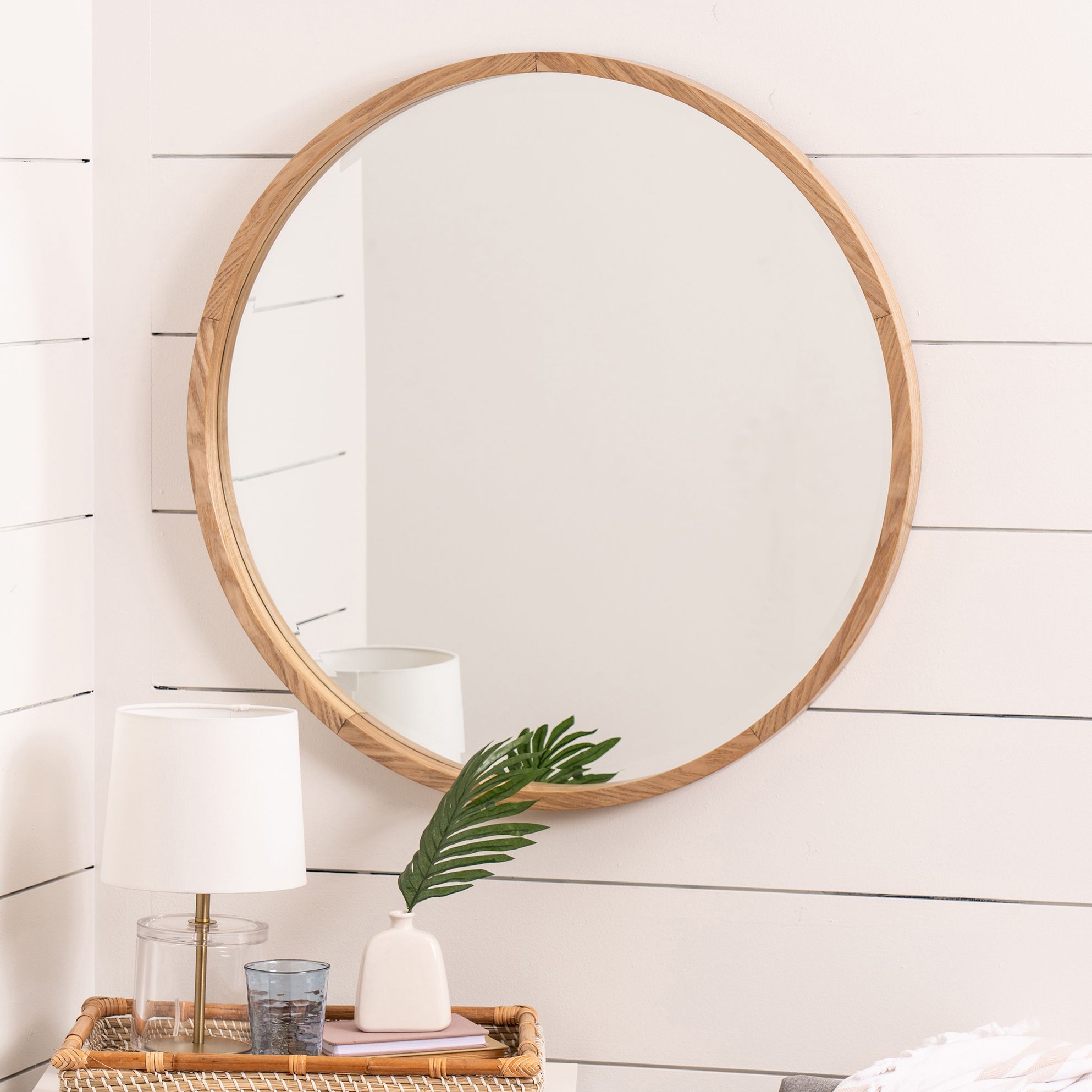 Light wood round deals mirror