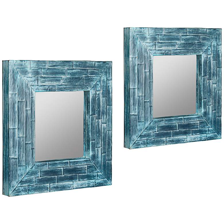Image 1 Cooper Classics Pinon Blue 16 inch Square Wall Mirror Set of 2