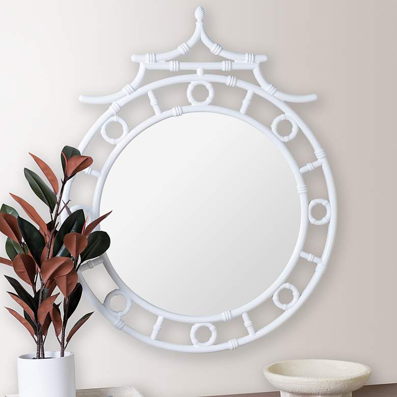 Image 1 Cooper Classics Reena Glossy White 34 1/4" Round Wall Mirror