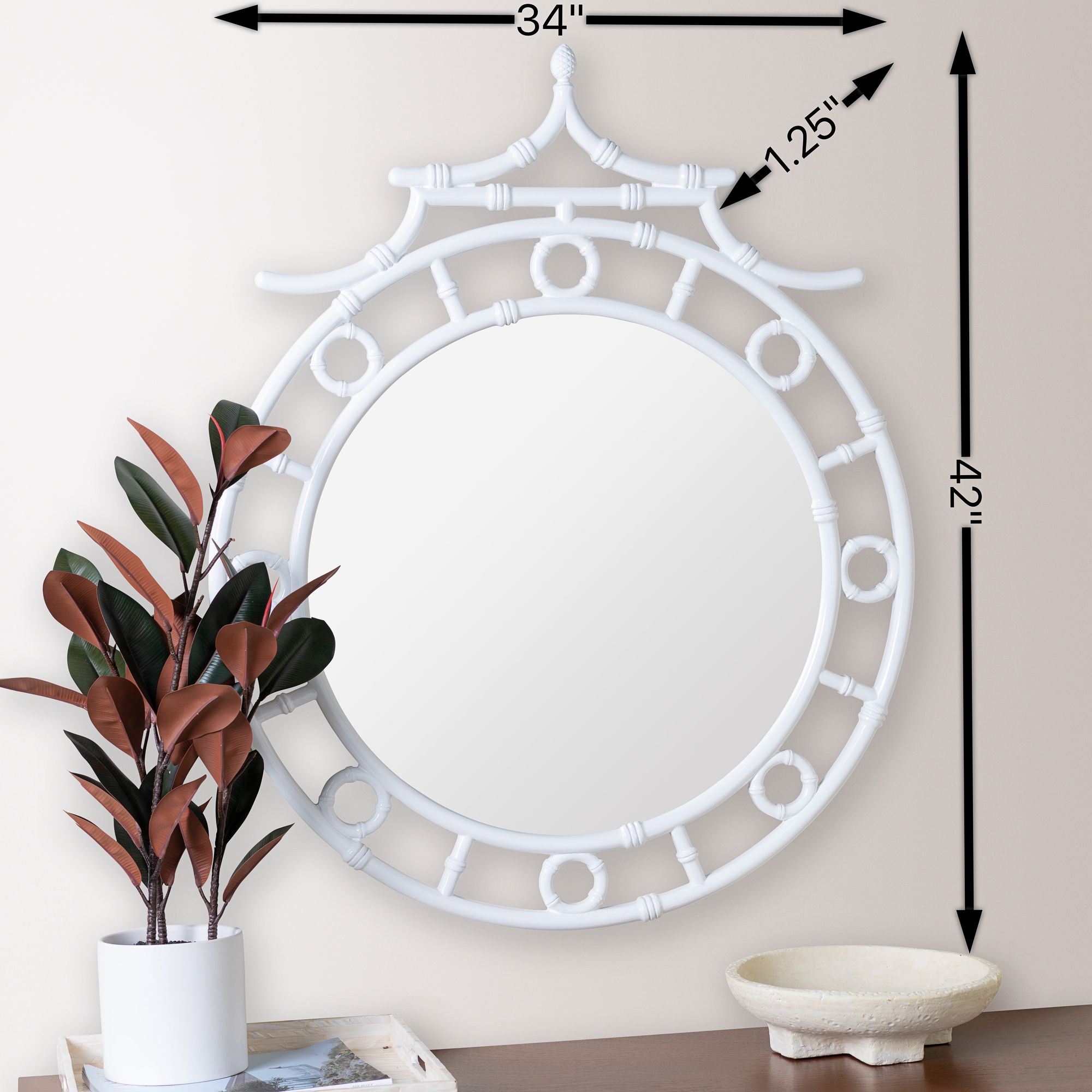 Cooper Classics Reena Glossy White 34 1/4" Round Wall Mirror