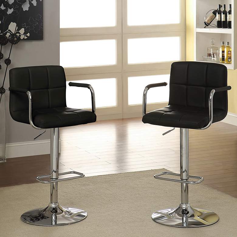 Image 1 Copano Black Faux Leather Adjustable Bar Stools Set of 2