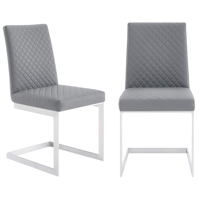 Image 1 Copen Set of 2 Dining Chairs in Gray Faux Leather and Stainless Steel