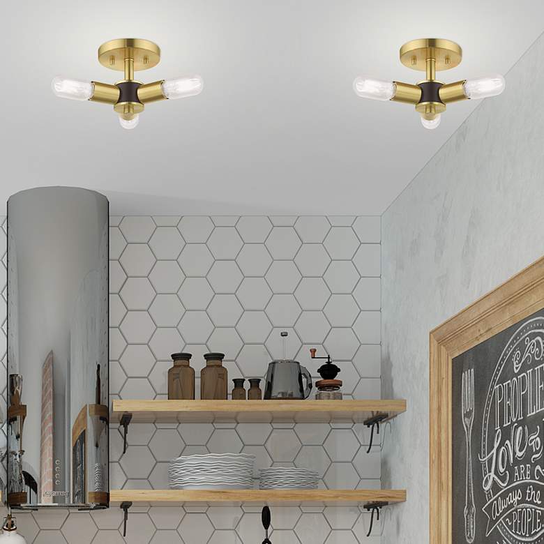 Image 1 Copenhagen 13.75" Wide 3 Light Satin Brass Modern Ceiling Light