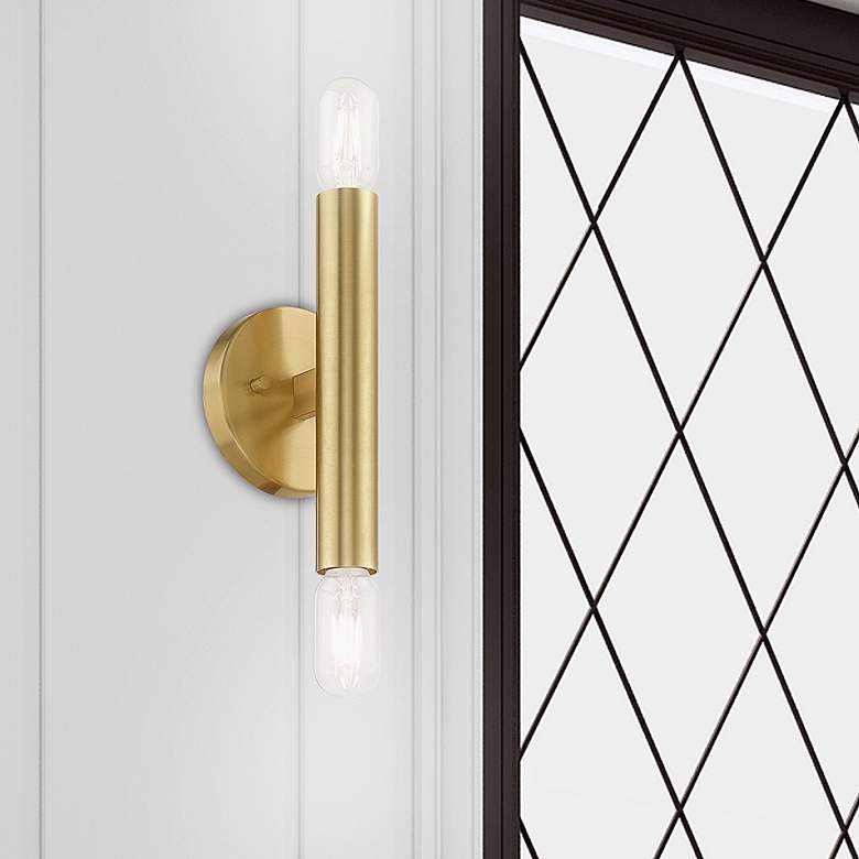Image 1 Copenhagen 16 3/4" High 2 Light Satin Brass Modern Wall Sconce