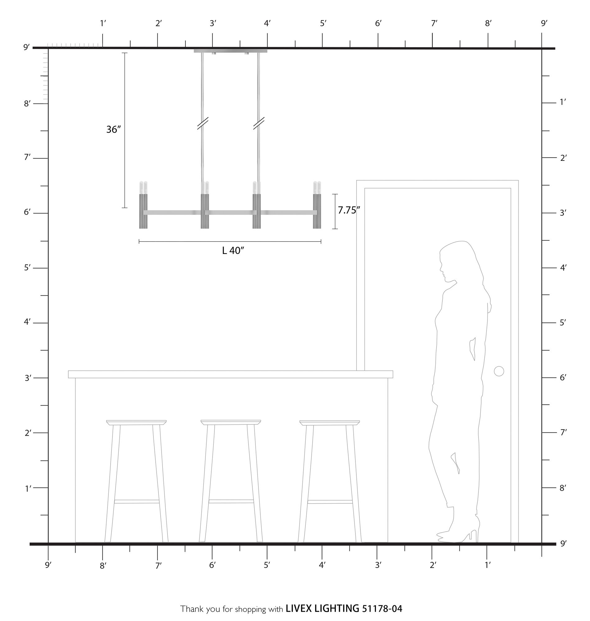 Copenhagen 40" Wide Black 8-Light Metal Linear Chandelier in scene