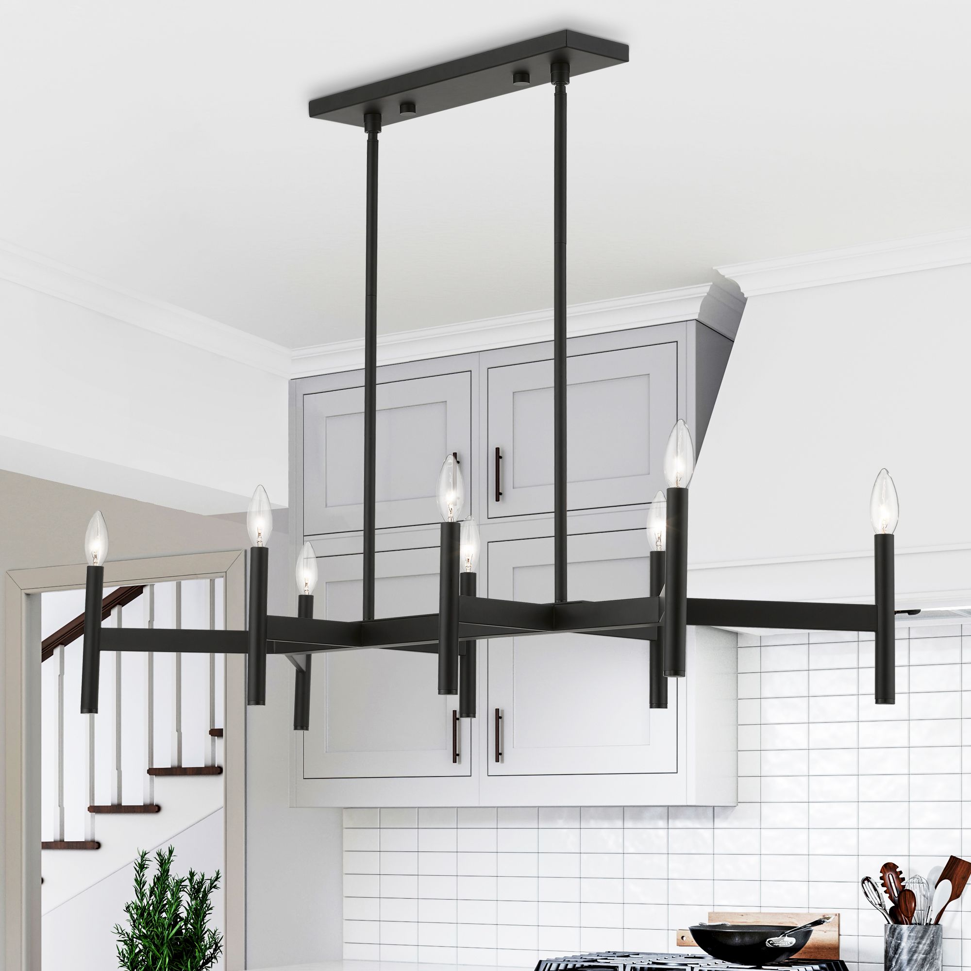 Copenhagen 40" Wide Black 8-Light Metal Linear Chandelier in scene