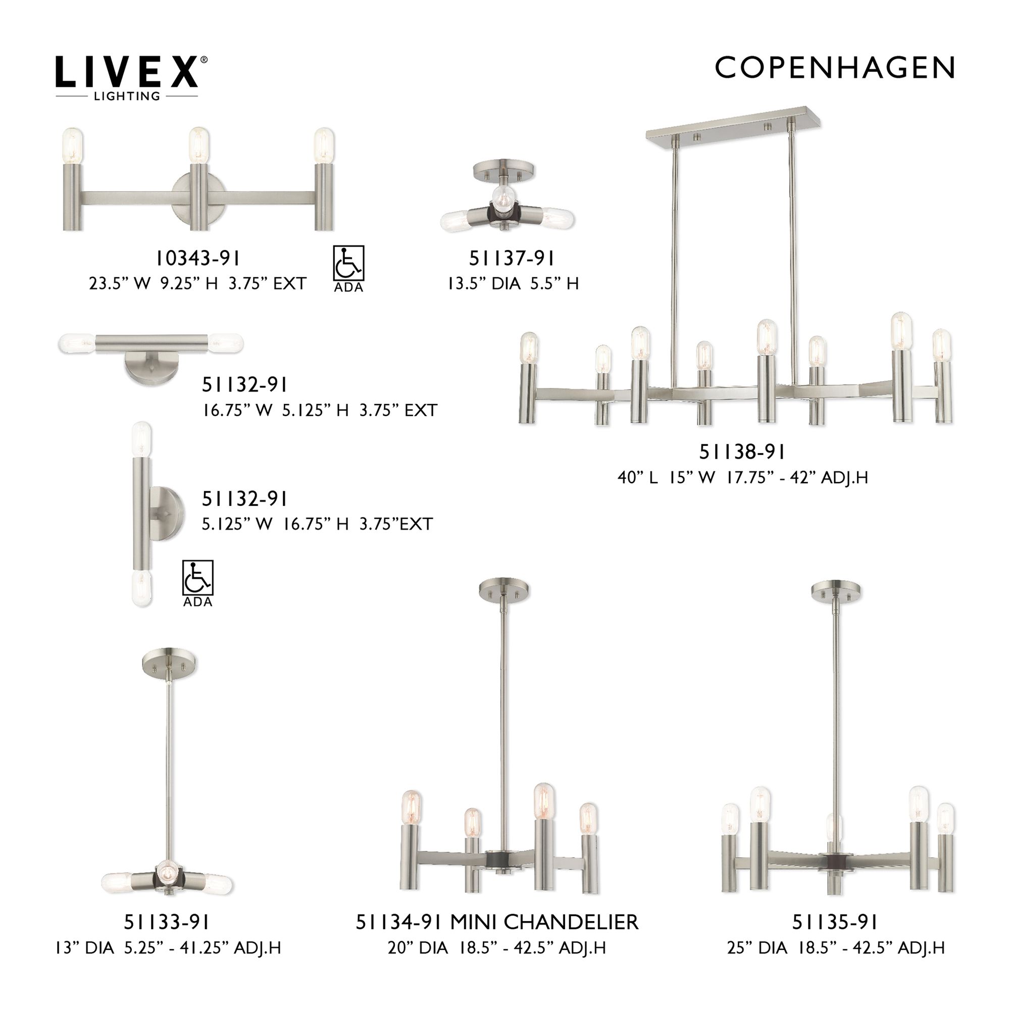 Image 3 Copenhagen 40" Wide Brushed Nickel 8-Light Linear Chandelier more views