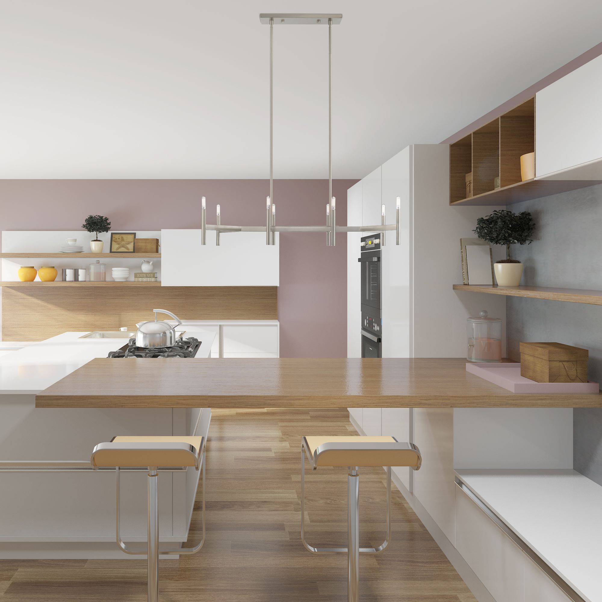 Copenhagen 40" Wide Brushed Nickel 8-Light Linear Pendant in scene