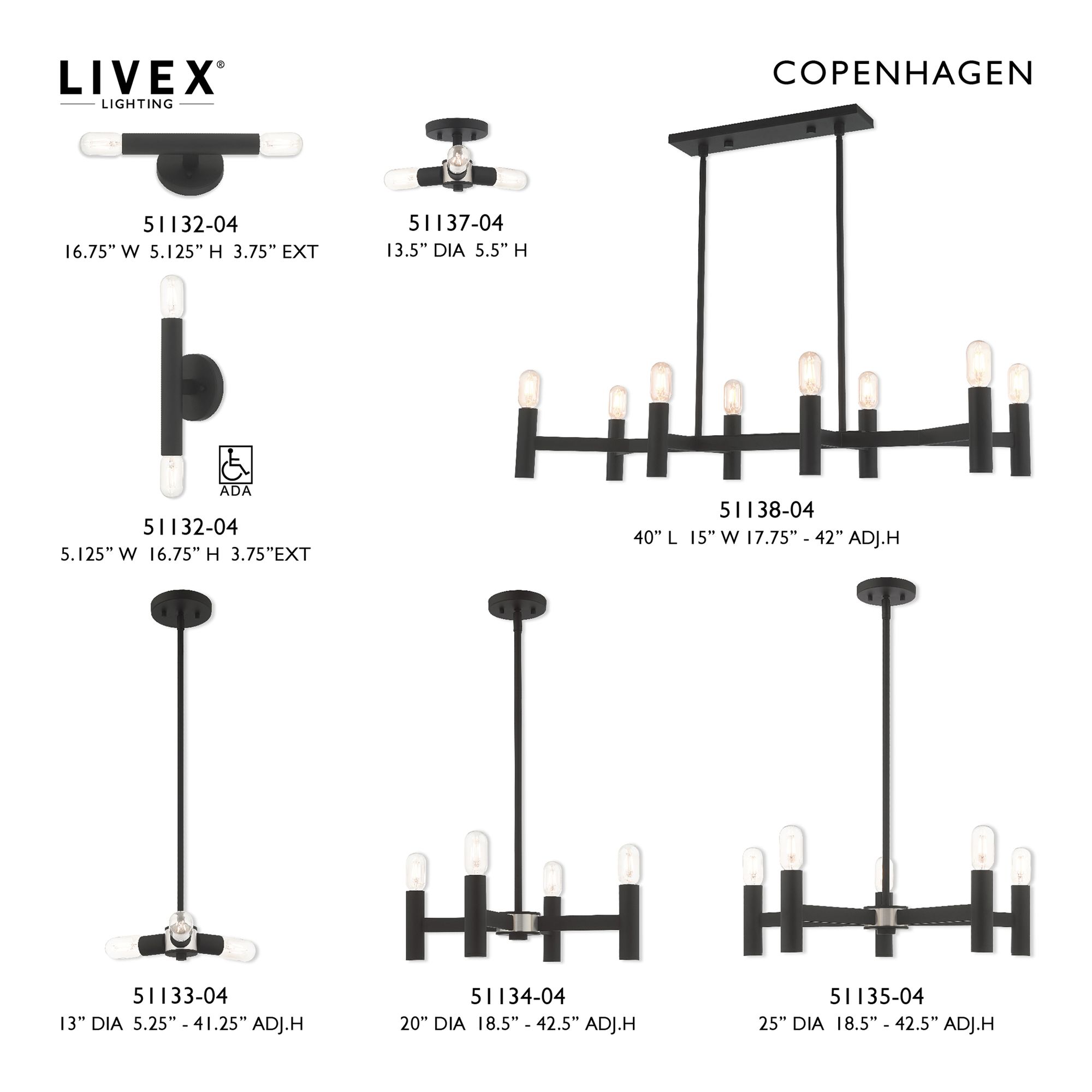 Copenhagen 5 Light Black Chandelier