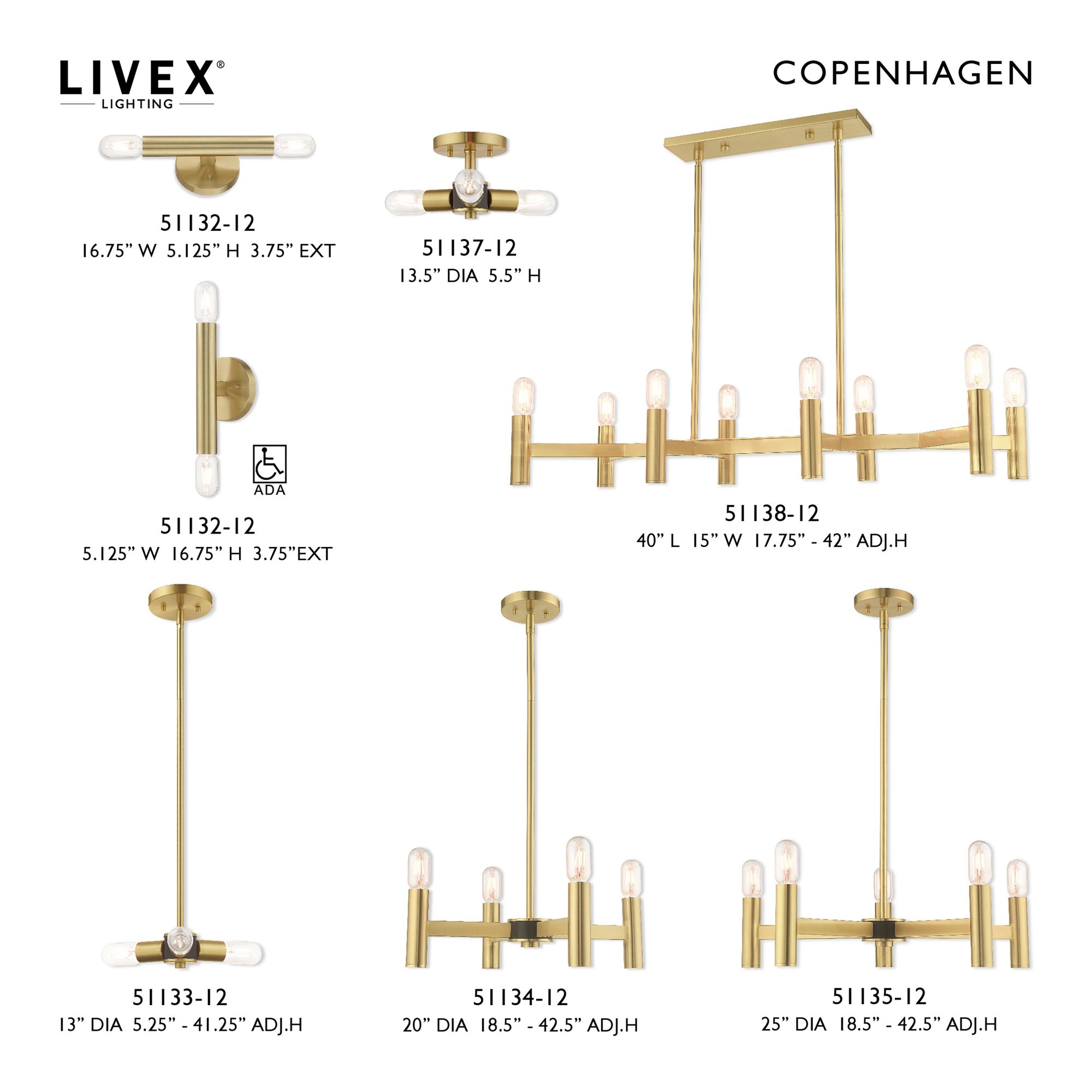 Copenhagen 5 Light Satin Brass Chandelier