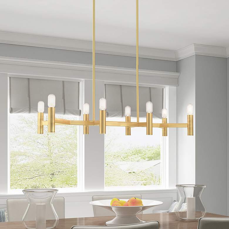 Image 1 Copenhagen 8 Light Satin Brass Linear Chandelier