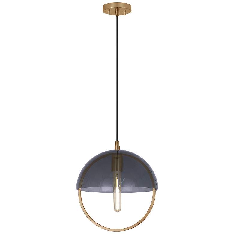 Image 1 Copernica 12.25"W Lacquer Burnish Brass Pendant w/ Smoked Glass Shade