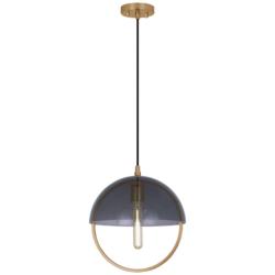 Copernica 12.25"W Lacquer Burnish Brass Pendant w/ Smoked Glass Shade