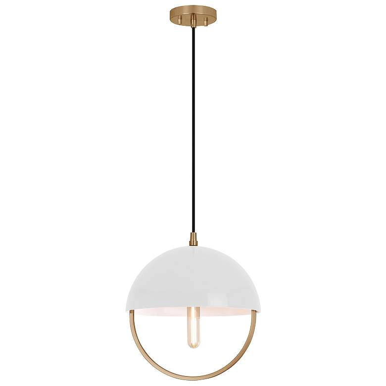 Image 1 Copernica 12.25"W Lacquer Burnish Brass Pendant w/ White Painted Shade