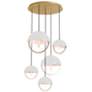 Copernica 30"W 5 Light Lacquer Brass And White Pendant w/ White Shade