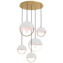 Copernica 30"W 5 Light Lacquer Brass And White Pendant w/ White Shade
