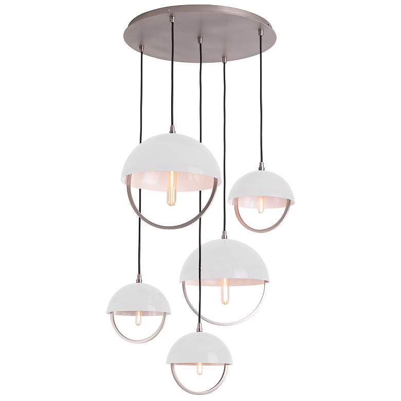 Image 1 Copernica 30"W 5 Light Pewter And White Metal Pendant w/ White Shade