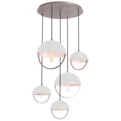 Copernica 30"W 5 Light Pewter And White Metal Pendant w/ White Shade