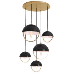 Copernica 30"W Lacquer Burnish Brass And Piano Black Paint Metal Pendant