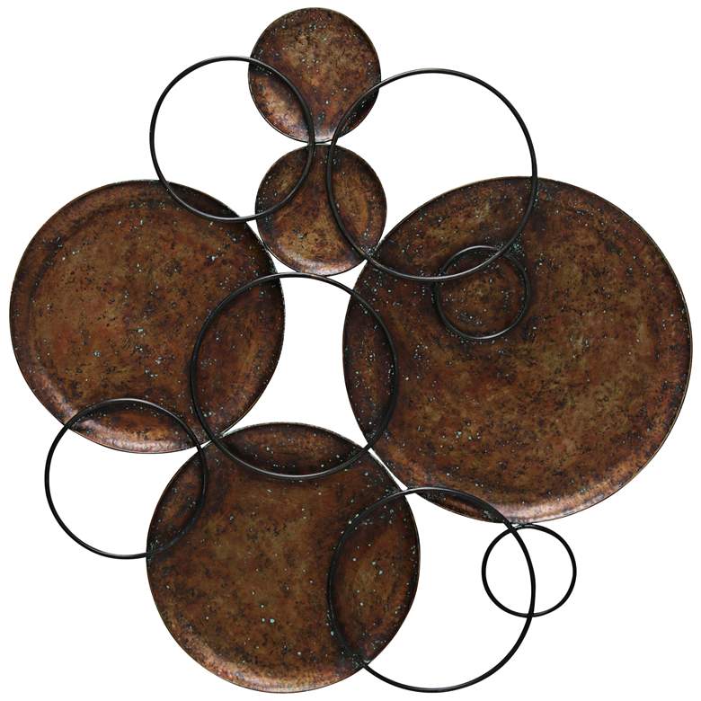 Image 1 Copper and Black Circles 37 1/2 inch High Metal Wall Art
